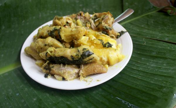 Oil down, Grenada's national dish, is a melting pot of its cultural history. This hearty stew is made of local veggies, salted meat and aromatic spices. It's a dish prepared cookout-style at social gatherings, where everyone brings something to put into t Oil down, Grenada's national dish, is a melting pot of its cultural history. This hearty stew is made of local veggies, salted meat and aromatic spices. It's a dish prepared cookout-style at social gatherings, where everyone brings something to put into t