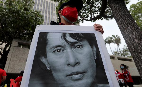 Members of the Burmese-American community hold a demonstration outside the Office of the Consulate General of Myanmar in Los Angeles in April. Members of the Burmese-American community hold a demonstration outside the Office of the Consulate General of Myanmar in Los Angeles in April.