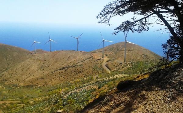 Five industrial wind turbines form part of the Gorona del Viento power plant on the island of El Hierro. By the end of this year, the power plant is set to generate 100 percent of the energy El Hierro needs, making it the world's first energy-independent Five industrial wind turbines form part of the Gorona del Viento power plant on the island of El Hierro. By the end of this year, the power plant is set to generate 100 percent of the energy El Hierro needs, making it the world's first energy-independent
