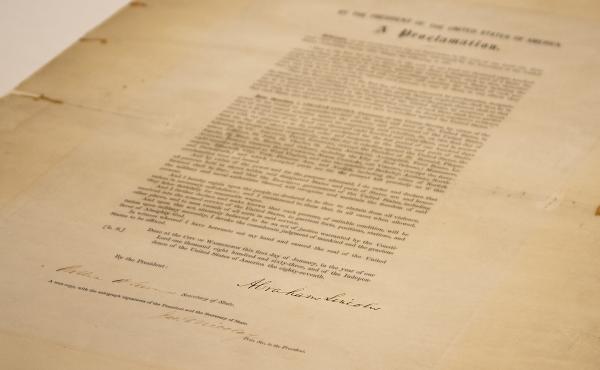 A signed copy of Emancipation Proclamation. A signed copy of Emancipation Proclamation.