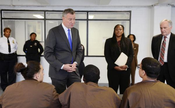 New York Mayor Bill de Blasio tours and meets with youth Dec. 17 at Second Chance Housing on Rikers Island in New York City. Second Chance Housing is an alternative for incarcerated adolescents, instead of punitive segregation, also known as solitary conf New York Mayor Bill de Blasio tours and meets with youth Dec. 17 at Second Chance Housing on Rikers Island in New York City. Second Chance Housing is an alternative for incarcerated adolescents, instead of punitive segregation, also known as solitary conf