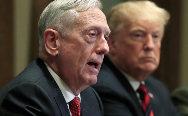 In this Oct. 23, 2018 file photo, Defense Secretary Jim Mattis speaks beside President Donald Trump, during a briefing with senior military leaders in the Cabinet Room at the White House in Washington. In this Oct. 23, 2018 file photo, Defense Secretary Jim Mattis speaks beside President Donald Trump, during a briefing with senior military leaders in the Cabinet Room at the White House in Washington.