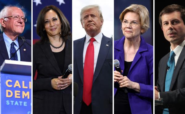 Sen. Bernie Sanders (left), Sen. Kamala Harris, President Trump, Sen. Elizabeth Warren and South Bend, Ind. Mayor Pete Buttigieg are the top five fund raisers for the 2020 presidential campaign, according to data from July 15. Sen. Bernie Sanders (left), Sen. Kamala Harris, President Trump, Sen. Elizabeth Warren and South Bend, Ind. Mayor Pete Buttigieg are the top five fund raisers for the 2020 presidential campaign, according to data from July 15.