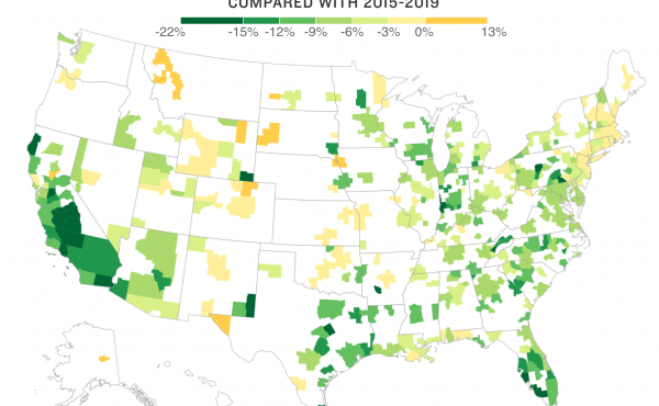 Map of ozone changes across the country. Map of ozone changes across the country.