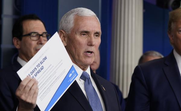 Vice President Pence speaks during a press briefing with the coronavirus task force at the White House Tuesday. Vice President Pence speaks during a press briefing with the coronavirus task force at the White House Tuesday.