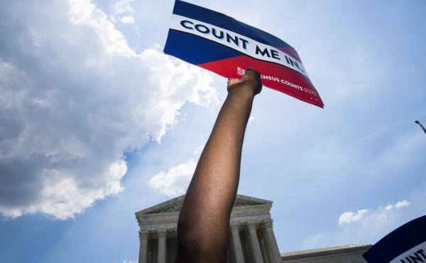 Protesters hold signs about the 2020 census at a rally in front of the Supreme Court in 2019. Protesters hold signs about the 2020 census at a rally in front of the Supreme Court in 2019.