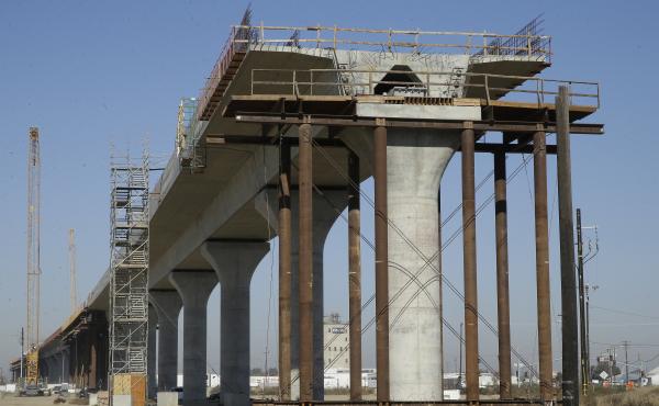 One of the elevated sections of the high-speed rail under construction in Fresno, Calif., seen in 2017. The Trump administration announced on Thursday that they will pull federal funding from the multi-billion dollar project. One of the elevated sections of the high-speed rail under construction in Fresno, Calif., seen in 2017. The Trump administration announced on Thursday that they will pull federal funding from the multi-billion dollar project.
