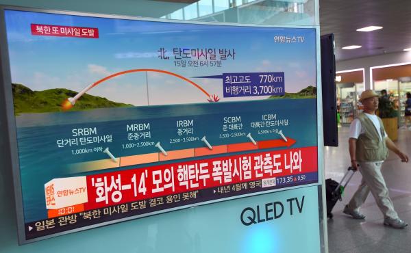 A screen at a railway station in Seoul on Friday shows a news graphic of a North Korean missile launch. President Trump said on Thursday there would be additional sanctions on North Korea. A screen at a railway station in Seoul on Friday shows a news graphic of a North Korean missile launch. President Trump said on Thursday there would be additional sanctions on North Korea.