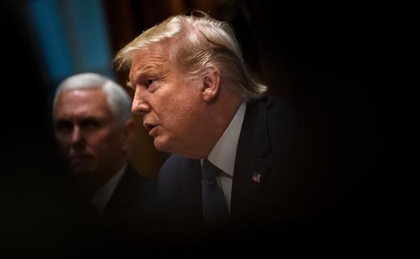 President Trump addresses a Cabinet meeting last month at the White House, as Vice President Pence looks on in the background. On Friday, the Trump administration suggested some of California's federal funds could be in jeopardy over the state's requireme President Trump addresses a Cabinet meeting last month at the White House, as Vice President Pence looks on in the background. On Friday, the Trump administration suggested some of California's federal funds could be in jeopardy over the state's requireme