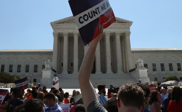 People gather in front of the Supreme Court last week, some opposing the controversial citizenship question that the Trump administration tried to add to the 2020 census. People gather in front of the Supreme Court last week, some opposing the controversial citizenship question that the Trump administration tried to add to the 2020 census.
