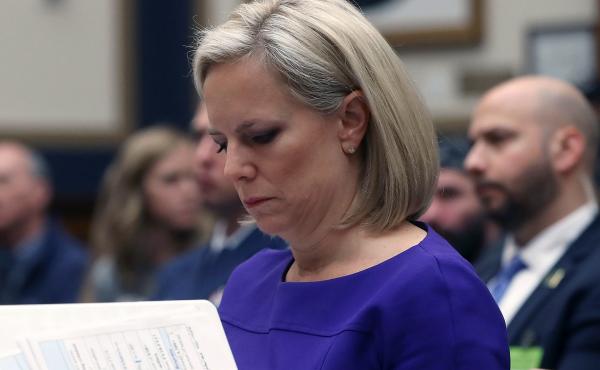 Homeland Security Secretary Kirstjen Nielsen looks at her papers while testifying before members of the House Judiciary Committee on Thursday in Washington, D.C. Homeland Security Secretary Kirstjen Nielsen looks at her papers while testifying before members of the House Judiciary Committee on Thursday in Washington, D.C.