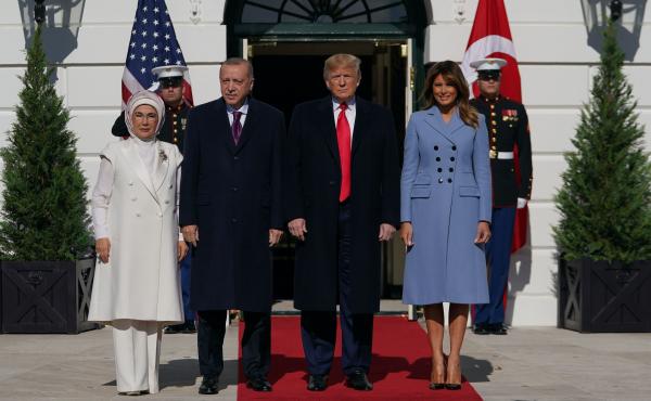 President Trump and first lady Melania Trump meet with Turkey's President Recep Tayyip Erdogan and his wife, Emine Erdogan, outside the White House on Wednesday. President Trump and first lady Melania Trump meet with Turkey's President Recep Tayyip Erdogan and his wife, Emine Erdogan, outside the White House on Wednesday.