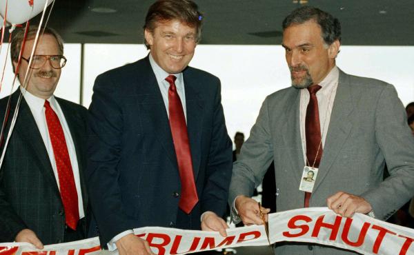 Back when commercial lenders were eager to do business with him, Donald Trump briefly operated an airline. In this 1989 picture, Trump attends a ribbon-cutting for the venture at Boston's Logan International Airport. Back when commercial lenders were eager to do business with him, Donald Trump briefly operated an airline. In this 1989 picture, Trump attends a ribbon-cutting for the venture at Boston's Logan International Airport.