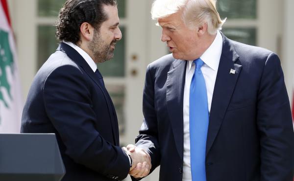 President Donald Trump shakes hands with Lebanese Prime Minister Saad Hariri during a joint news conference in the Rose Garden Tuesday. President Donald Trump shakes hands with Lebanese Prime Minister Saad Hariri during a joint news conference in the Rose Garden Tuesday.