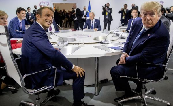 French President Emmanuel Macron (left) and President Trump participate in a G-7 working session. Trump is in Biarritz, France, for the G-7 summit of the world's biggest economic powers. French President Emmanuel Macron (left) and President Trump participate in a G-7 working session. Trump is in Biarritz, France, for the G-7 summit of the world's biggest economic powers.