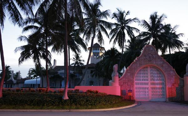The entrance to former President Donald Trump's Mar-a-Lago estate is shown, Monday, Aug. 8, 2022, in Palm Beach, Fla. Trump said in a lengthy statement that the FBI was conducting a search of his Mar-a-Lago estate and asserted that agents had broken open The entrance to former President Donald Trump's Mar-a-Lago estate is shown, Monday, Aug. 8, 2022, in Palm Beach, Fla. Trump said in a lengthy statement that the FBI was conducting a search of his Mar-a-Lago estate and asserted that agents had broken open