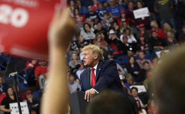 President Trump speaks during a campaign rally in Lexington, Ky., Monday. His efforts don't appear to have been enough to carry incumbent GOP Gov. Matt Bevin over the finish line. President Trump speaks during a campaign rally in Lexington, Ky., Monday. His efforts don't appear to have been enough to carry incumbent GOP Gov. Matt Bevin over the finish line.