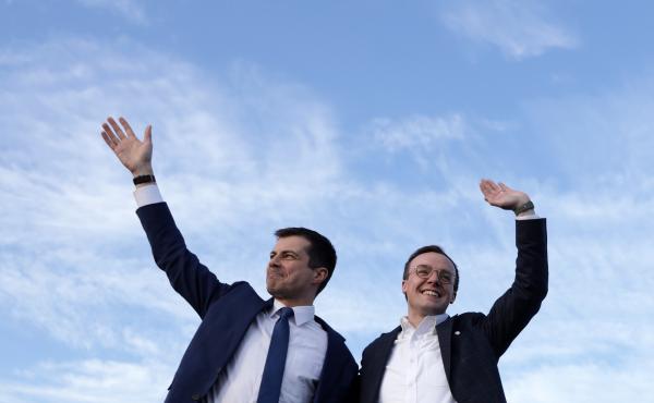 Pete Buttigieg (left), now the secretary of transportation, appears alongside his husband, Chasten, in February 2020. The couple are now the parents of two children. Pete Buttigieg (left), now the secretary of transportation, appears alongside his husband, Chasten, in February 2020. The couple are now the parents of two children.