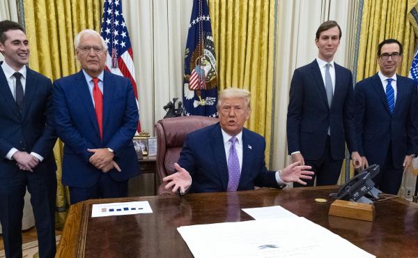 President Trump speaks during a Oval Office meeting Thursday with representatives of Israel and the United Arab Emirates, announcing an agreement to establish diplomatic ties between the two countries. President Trump speaks during a Oval Office meeting Thursday with representatives of Israel and the United Arab Emirates, announcing an agreement to establish diplomatic ties between the two countries.