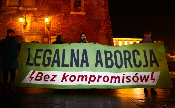 Demonstrators in Krakow, Poland, hold a banner reading "Legal Abortion Without Compromise" at a December 2021 protest. Poland has some of the most restrictive abortion laws in Europe. Demonstrators in Krakow, Poland, hold a banner reading "Legal Abortion Without Compromise" at a December 2021 protest. Poland has some of the most restrictive abortion laws in Europe.