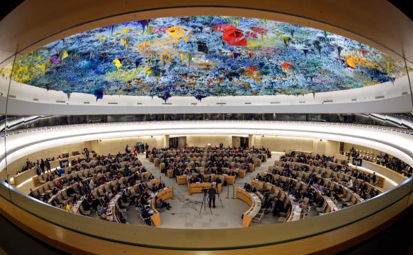The United Nations Human Rights Council in Geneva, seen earlier this year during a presentation on the conflict in Syria. On Tuesday, Secretary of State Mike Pompeo and Ambassador Nikki Haley announced that the U.S. will be withdrawing from the council. The United Nations Human Rights Council in Geneva, seen earlier this year during a presentation on the conflict in Syria. On Tuesday, Secretary of State Mike Pompeo and Ambassador Nikki Haley announced that the U.S. will be withdrawing from the council.