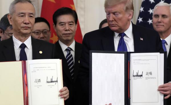 President Trump and Chinese Vice Premier Liu He signed a preliminary trade agreement at the White House on Jan. 15. Since then, tensions between the two countries have grown. President Trump and Chinese Vice Premier Liu He signed a preliminary trade agreement at the White House on Jan. 15. Since then, tensions between the two countries have grown.