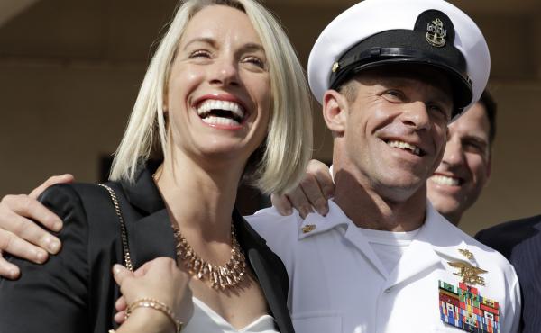 Special Operations Chief Edward Gallagher and his wife, Andrea Gallagher, after the Navy SEAL was acquitted of murder by a military court in San Diego on July 2. Special Operations Chief Edward Gallagher and his wife, Andrea Gallagher, after the Navy SEAL was acquitted of murder by a military court in San Diego on July 2.