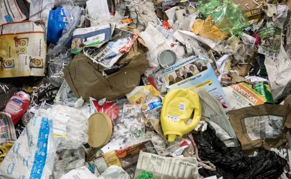 Trash sent for recycling moves along a conveyor belt to be sorted at Waste Management's material recovery facility in Elkridge, Md. In 2018, China announced it would no longer buy most plastic waste from places like the United States. Trash sent for recycling moves along a conveyor belt to be sorted at Waste Management's material recovery facility in Elkridge, Md. In 2018, China announced it would no longer buy most plastic waste from places like the United States.