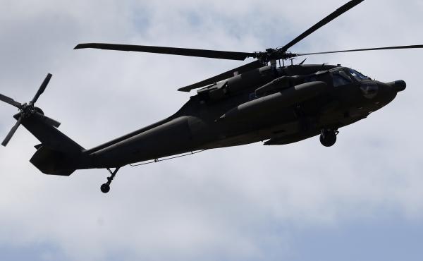 A U.S. UH-60 Black Hawk helicopter flies in a training exercise in 2015. A U.S. UH-60 Black Hawk helicopter flies in a training exercise in 2015.