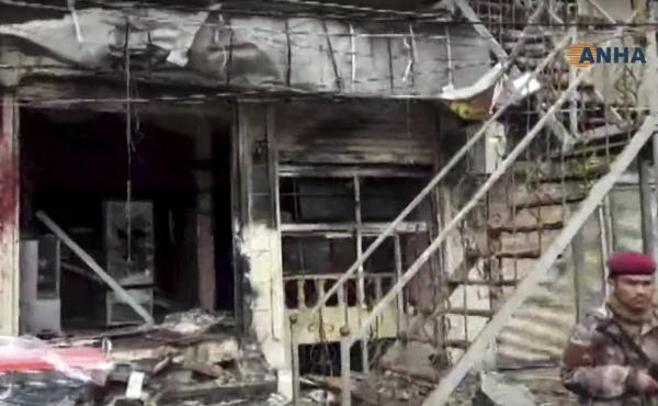 An explosion damaged a restaurant in Manbij, Syria, on Wednesday, as shown in a screen grab from the Kurdish Hawar News agency, or ANHA. An explosion damaged a restaurant in Manbij, Syria, on Wednesday, as shown in a screen grab from the Kurdish Hawar News agency, or ANHA.