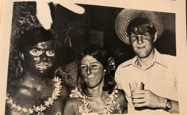 A photo on the Phi Gamma Delta fraternity yearbook page from 1972 shows someone wearing blackface for a costume. A photo on the Phi Gamma Delta fraternity yearbook page from 1972 shows someone wearing blackface for a costume.