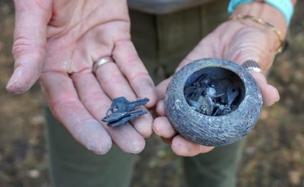 Kendall-Osborne finds a small jewelry box in the remains of her Deer Park home, one of the few recognizable items left behind. Kendall-Osborne finds a small jewelry box in the remains of her Deer Park home, one of the few recognizable items left behind.