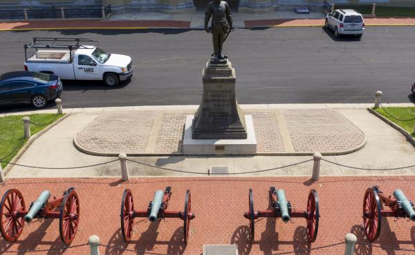 A statue of Confederate Gen. Thomas "Stonewall" Jackson stands behind cannons at the entrance to the barracks at Virginia Military Institute in Lexington, Va. Superintendent J.H. Binford Peay III resigned Monday amid allegations that the school's culture A statue of Confederate Gen. Thomas "Stonewall" Jackson stands behind cannons at the entrance to the barracks at Virginia Military Institute in Lexington, Va. Superintendent J.H. Binford Peay III resigned Monday amid allegations that the school's culture