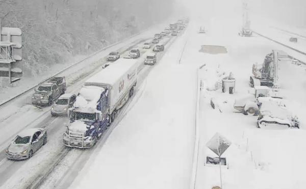 This image provided by the Virginia department of Transportation shows a closed section of Interstate 95 near Fredericksburg, Va., on Monday. This image provided by the Virginia department of Transportation shows a closed section of Interstate 95 near Fredericksburg, Va., on Monday.
