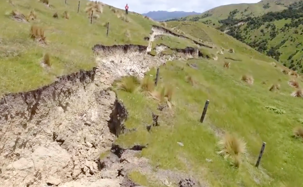 A screenshot of a drone video from GNS shows a fault rupture caused by the earthquake in New Zealand just over a week ago. A screenshot of a drone video from GNS shows a fault rupture caused by the earthquake in New Zealand just over a week ago.