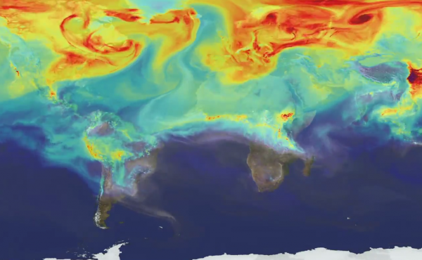 Carbon dioxide is represented by the red on this map. Carbon dioxide is represented by the red on this map.