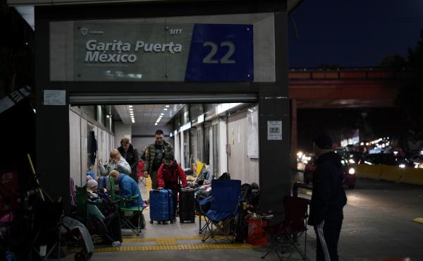 Ukrainian refugees wait in a bus stop near the Mexico border in early April. The arrival of hundreds of Ukrainians at the border since the war began has added more pressure on the Biden administration to lift Title 42. Ukrainian refugees wait in a bus stop near the Mexico border in early April. The arrival of hundreds of Ukrainians at the border since the war began has added more pressure on the Biden administration to lift Title 42.