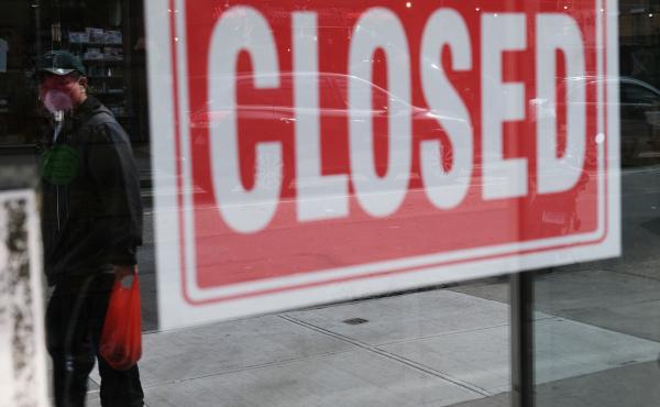 A store in New York City stands closed on April 21, 2020. A year after the coronavirus pandemic was declared, millions of Americans are still unemployed. A store in New York City stands closed on April 21, 2020. A year after the coronavirus pandemic was declared, millions of Americans are still unemployed.