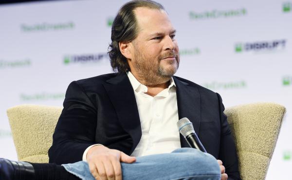 Salesforce CEO Marc Benioff speaks onstage during the TechCrunch Disrupt San Francisco event in San Francisco on Oct. 3, 2019. Benioff is a proponent of stakeholder capitalism, the belief that companies must look out for the broader good. Salesforce CEO Marc Benioff speaks onstage during the TechCrunch Disrupt San Francisco event in San Francisco on Oct. 3, 2019. Benioff is a proponent of stakeholder capitalism, the belief that companies must look out for the broader good.