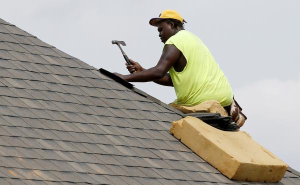 A construction worker lays down shingles on the roof of a new house in Brandon, Miss., on June 19. Construction jobs rose 4,000 in July — below the 18,000 added in June and the 19,000 added in July 2018. A construction worker lays down shingles on the roof of a new house in Brandon, Miss., on June 19. Construction jobs rose 4,000 in July — below the 18,000 added in June and the 19,000 added in July 2018.