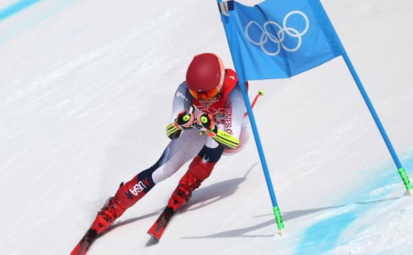 Mikaela Shiffrin of Team USA skis during the super-G competition on Friday at the Beijing Olympics. She placed ninth after failing to finish her last two races. Mikaela Shiffrin of Team USA skis during the super-G competition on Friday at the Beijing Olympics. She placed ninth after failing to finish her last two races.