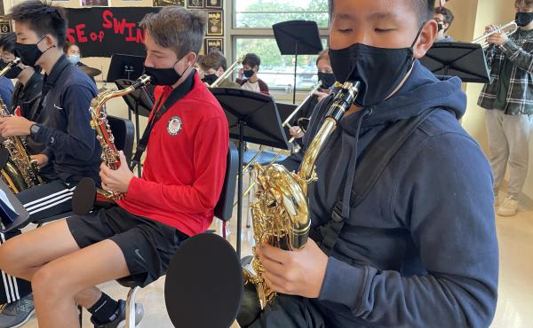 Wellesley high schooler Andrew Song plays baritone sax in the jazz band. Wellesley high schooler Andrew Song plays baritone sax in the jazz band.