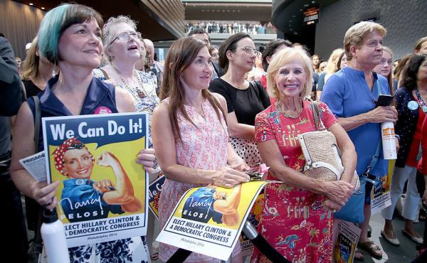 Women attend the EMILY's List Breaking Through 2016 event at the Democratic National Convention in Philadelphia in July. Women attend the EMILY's List Breaking Through 2016 event at the Democratic National Convention in Philadelphia in July.
