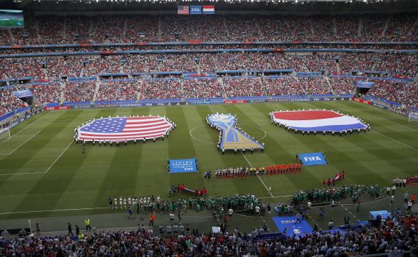 Events preceding the Women's World Cup final soccer match between the United States and the Netherlands in Decines, France, in 2019. FIFA President Gianni Infantino has suggested that the FIFA Women's World Cup could be held every two years instead of eve Events preceding the Women's World Cup final soccer match between the United States and the Netherlands in Decines, France, in 2019. FIFA President Gianni Infantino has suggested that the FIFA Women's World Cup could be held every two years instead of eve