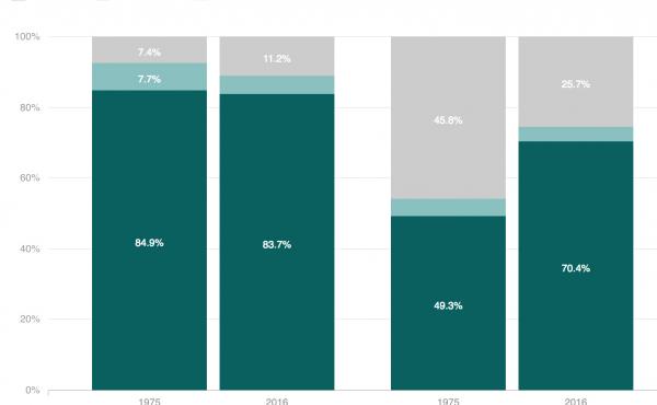 The percentage of young women in the workforce jumped over twenty percent since 1975. The percentage of young women in the workforce jumped over twenty percent since 1975.