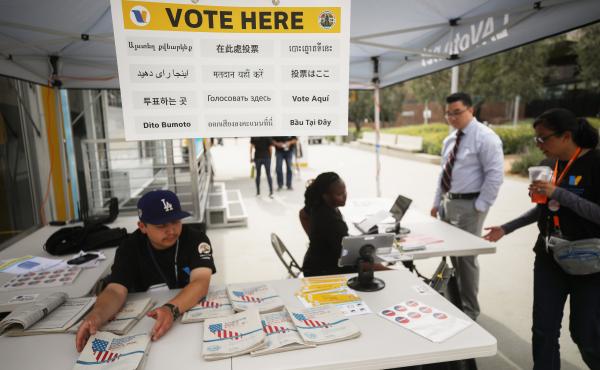 California holds early voting at a new LA County mobile vote center on Feb. 27 in Los Angeles. The state's presidential primary is on Super Tuesday, March 3. California holds early voting at a new LA County mobile vote center on Feb. 27 in Los Angeles. The state's presidential primary is on Super Tuesday, March 3.