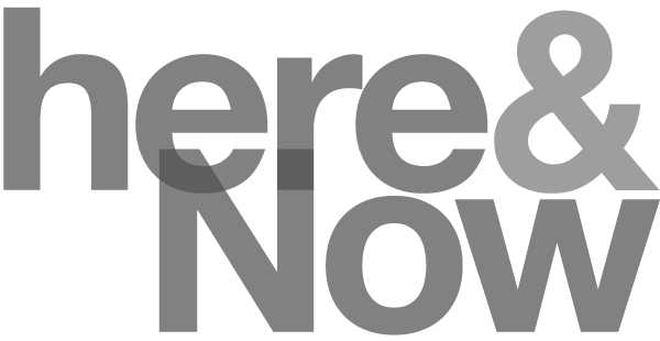 black and white logo for Here and Now