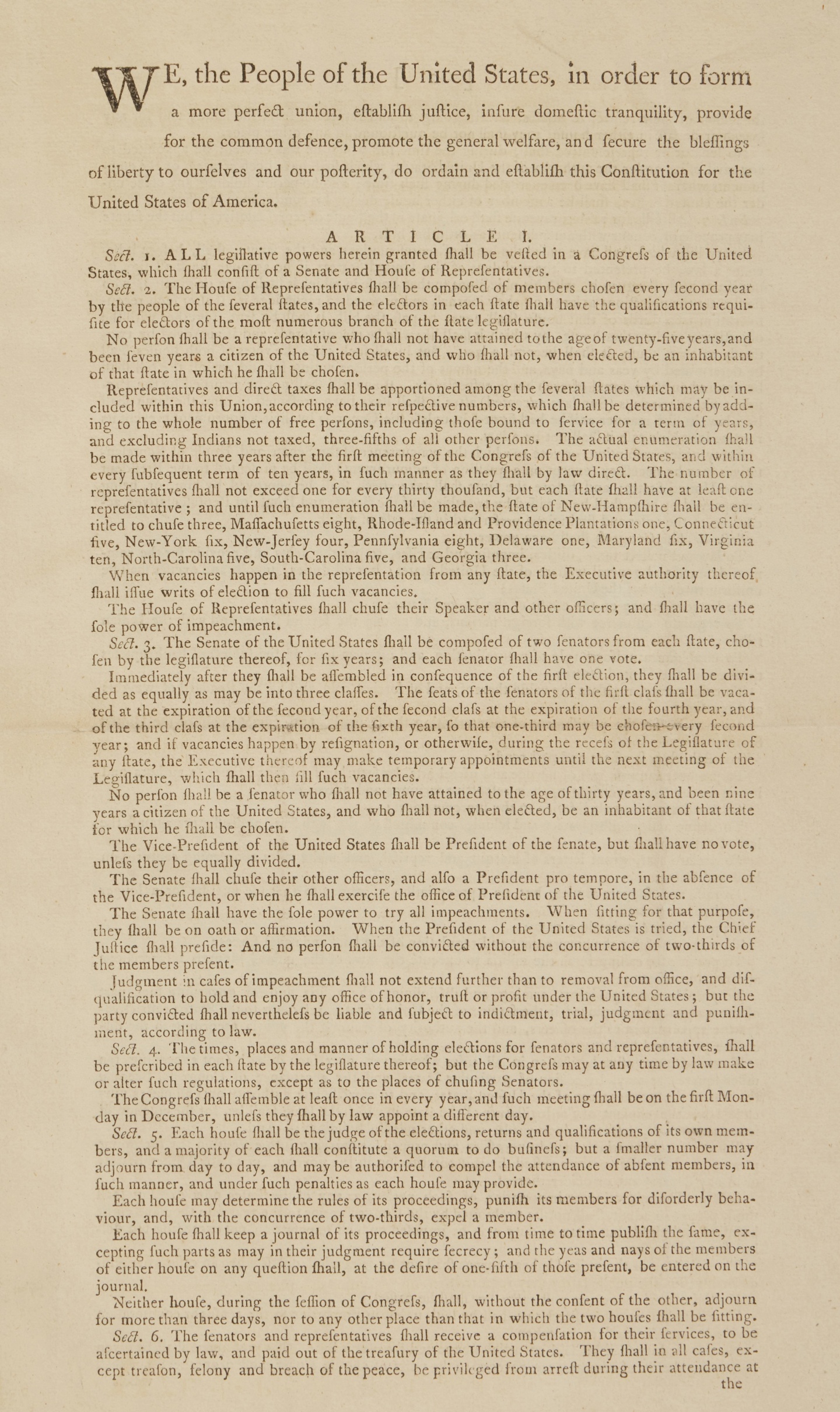 An image shows the first page of the first printing of the final text of the U.S. Constitution. The rare document will go up for auction in December, Sotheby's announced on Tuesday.