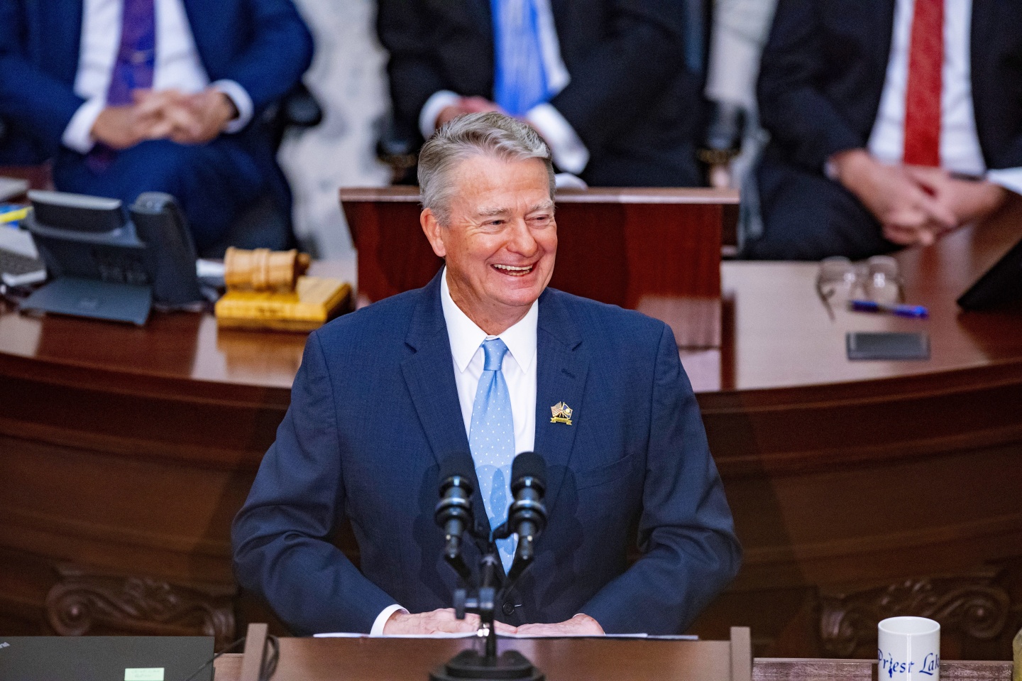 Idaho Gov. Brad Little delivers his 2023 State of the State address at the Idaho State Capitol in Boise in January. A new law allows executions by firing squad if no lethal injection drugs are available.